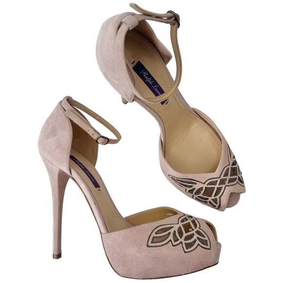 Ralph Lauren Collection Jebine Suede Platform Sandals Pale Pink Mauve | Size 39B - Picture 1 of 16